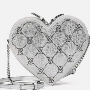 Victoria’s Secret BLING Rhinestones HEART SHAPE CROSSBODY BAG Silver NWT